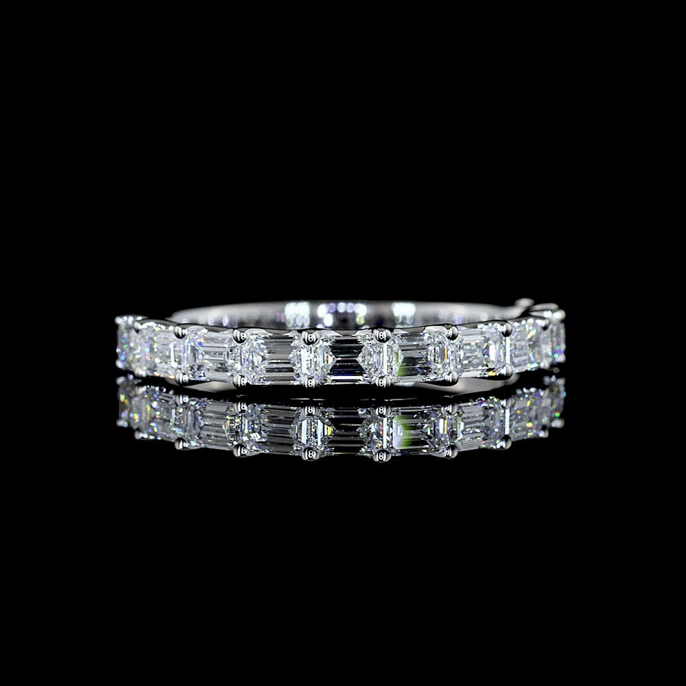 14K White Gold Half Eternity Band with 11 East-West Set Emerald Cut Lab Diamonds - 1.16 Carat Total Weight - Covaloro Fine Jewelry