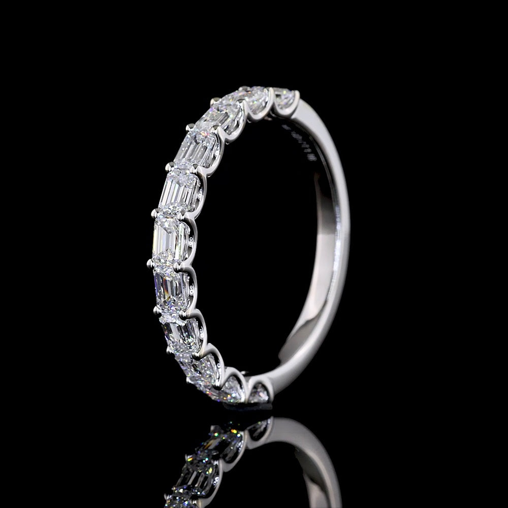 14K White Gold Half Eternity Band with 11 East-West Set Emerald Cut Lab Diamonds - 1.16 Carat Total Weight - Covaloro Fine Jewelry