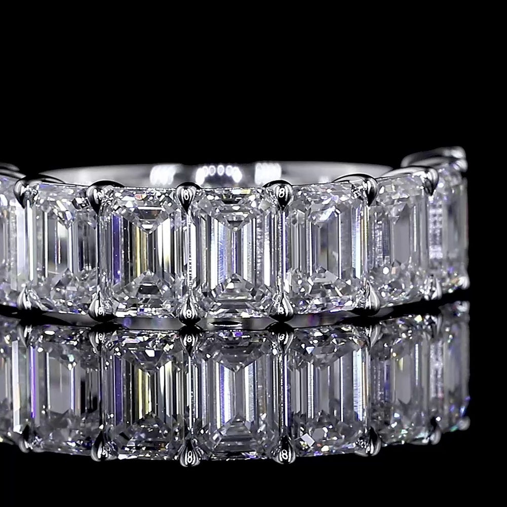 14K White Gold Half Eternity Band with 11 Emerald Cut Lab Diamonds - 5.05 Carats Total Diamond Weight, E-F Color VVS2 Clarity - Covaloro Fine Jewelry