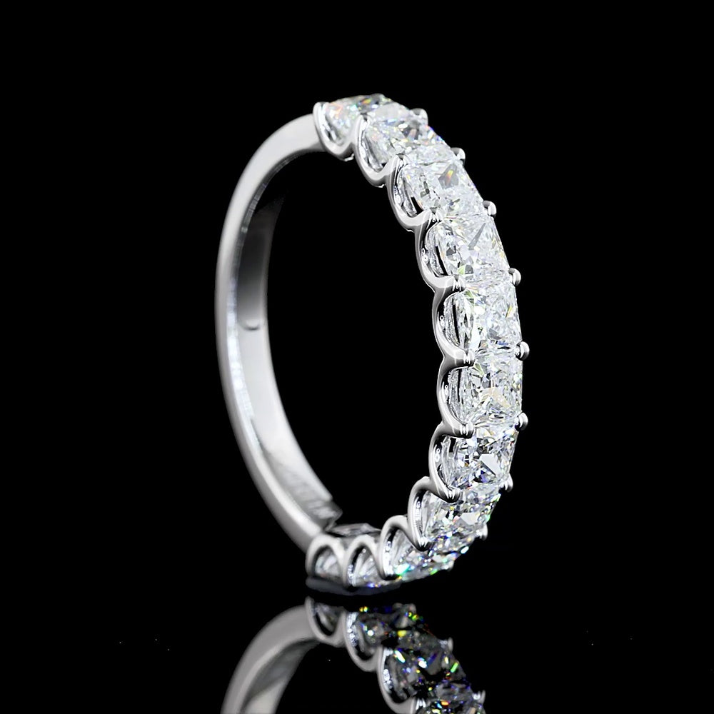 14K White Gold Half Eternity Band with 11 Prong Set Princess Cut Lab Diamonds - 1.98 Carat Total Diamond Weight - Covaloro Fine Jewelry
