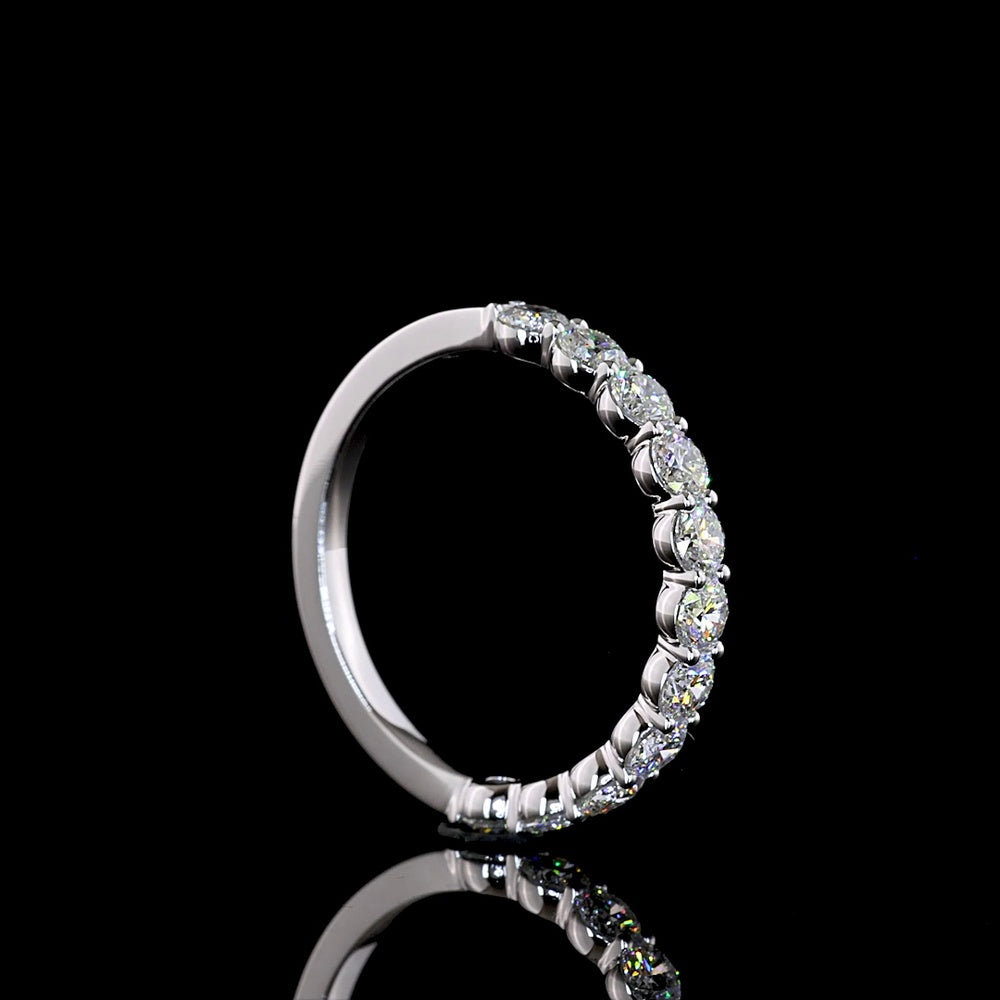 14K White Gold Half Eternity Band with 11 Prong Set Round Natural Diamonds - 1.06 Carat Total Diamond Weight - Covaloro Fine Jewelry