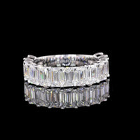 14K White Gold Half Eternity Band with 13 North-South Prong Set Emerald Cut Lab Diamonds - 3.97 Total Carat Weight, F VVS2 - Covaloro Fine Jewelry