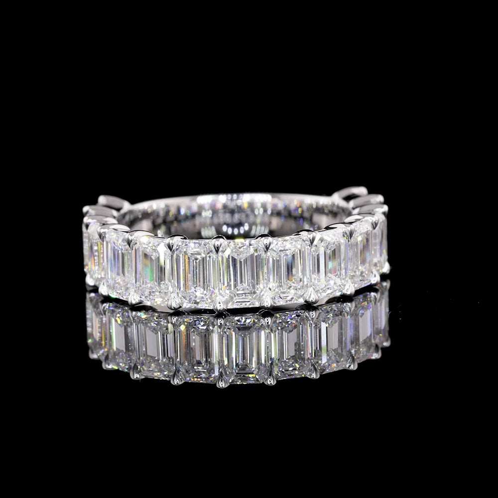 14K White Gold Half Eternity Band with 13 North-South Prong Set Emerald Cut Lab Diamonds - 3.97 Total Carat Weight, F VVS2 - Covaloro Fine Jewelry