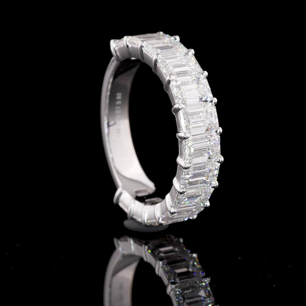14K White Gold Half Eternity Band with 13 North-South Prong Set Emerald Cut Lab Diamonds - 3.97 Total Carat Weight, F VVS2 - Covaloro Fine Jewelry