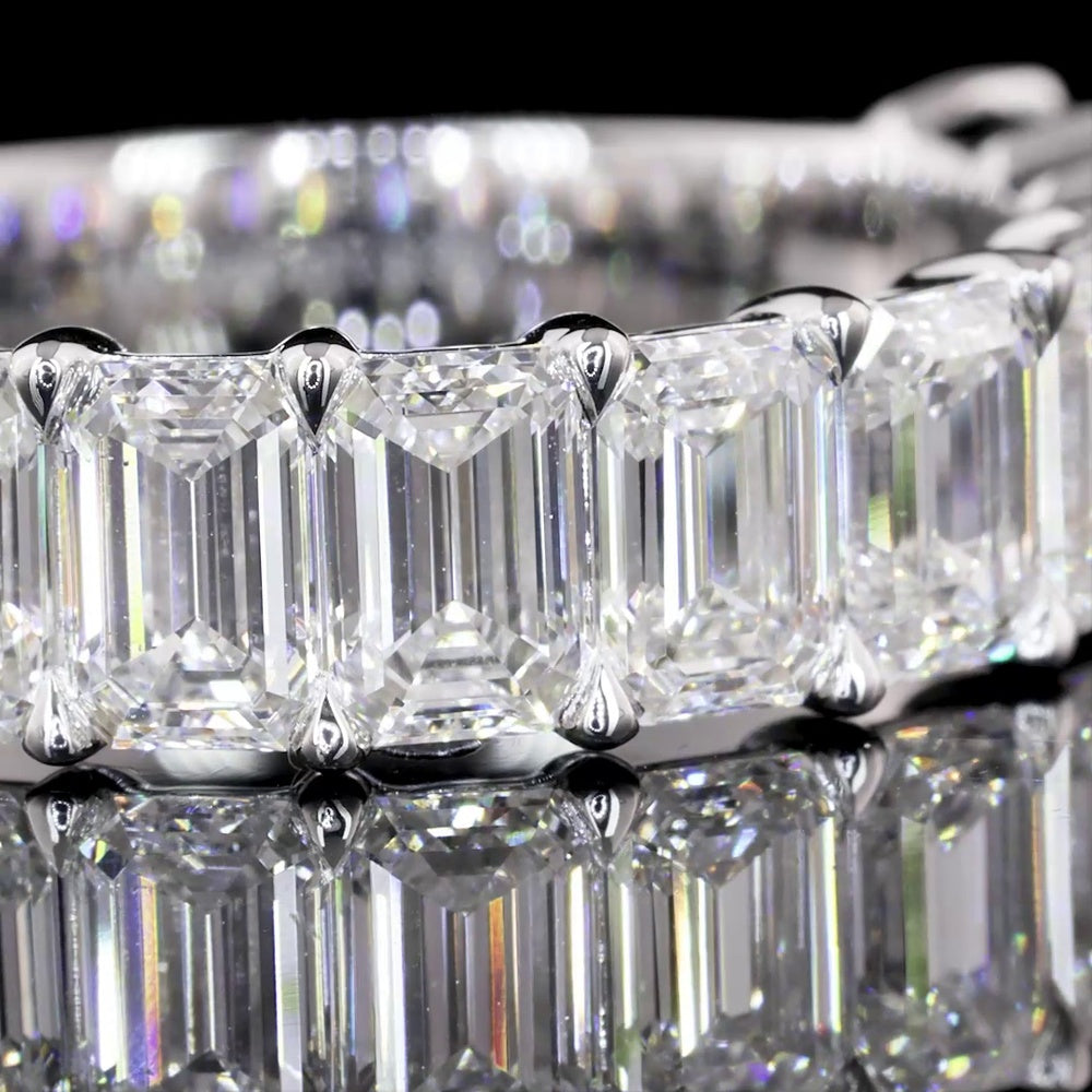 14K White Gold Half Eternity Band with 13 North-South Prong Set Emerald Cut Lab Diamonds - 3.97 Total Carat Weight, F VVS2 - Covaloro Fine Jewelry