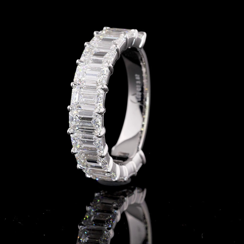 14K White Gold Half Eternity Band with 13 North-South Prong Set Emerald Cut Lab Diamonds - 3.97 Total Carat Weight, F VVS2 - Covaloro Fine Jewelry