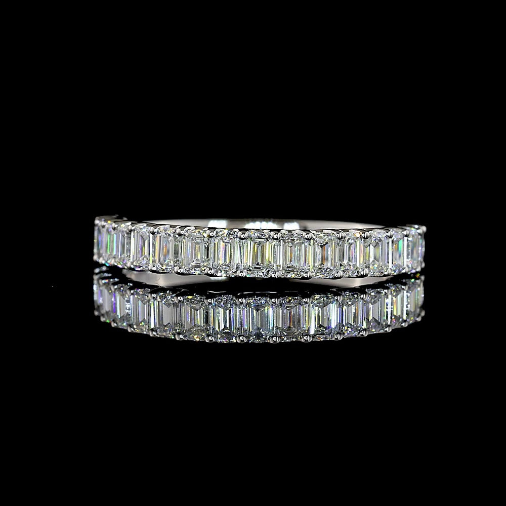 14K White Gold Half Eternity Band with 17 Emerald Cut Lab Diamonds in U-Prong Setting - 1.03 Carat Total Weight, E-F Color, VS1 Clarity - Covaloro Fine Jewelry