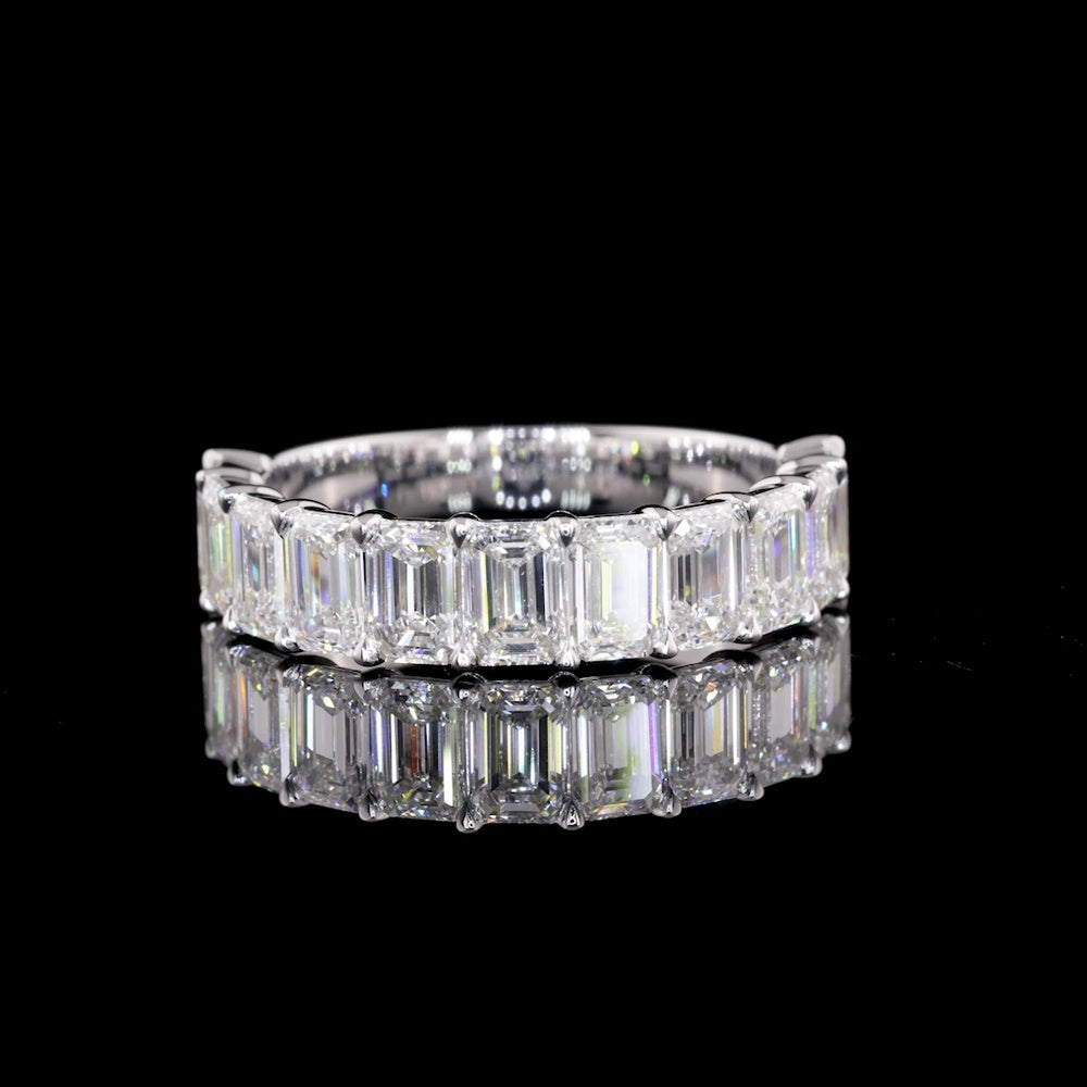 14K White Gold Half Eternity Band with 7 East-West Set Emerald Cut Lab Diamonds - 1.97 Carats Total Diamond Weight - Covaloro Fine Jewelry