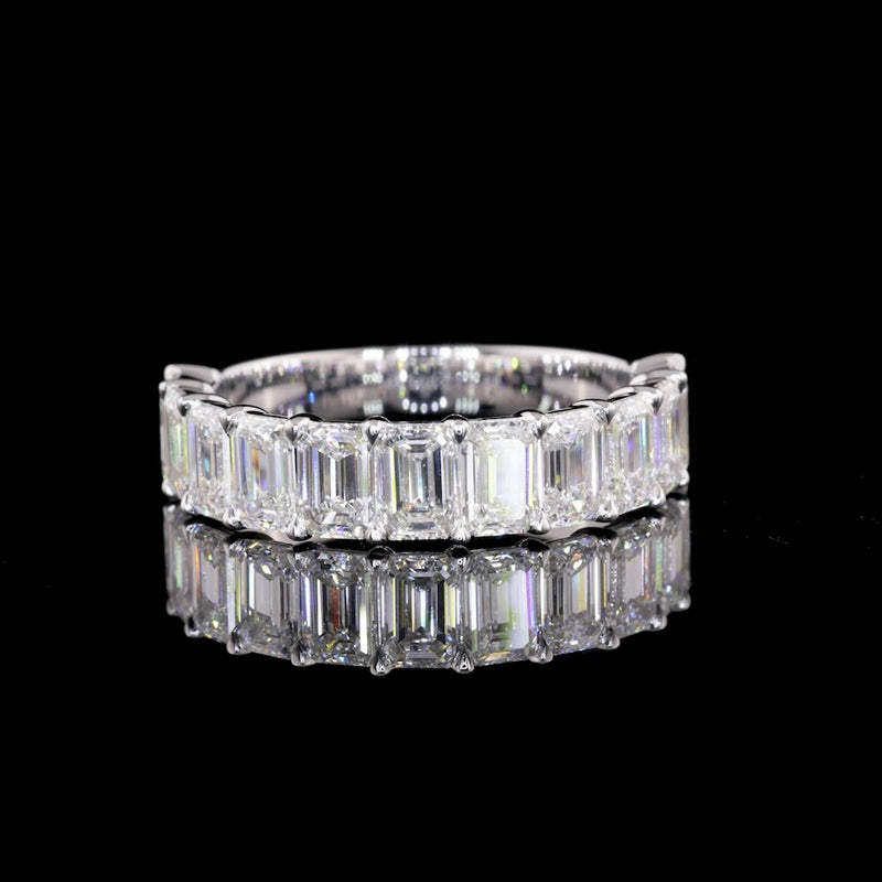 14K White Gold Half Eternity Band with 7 East-West Set Emerald Cut Lab ...