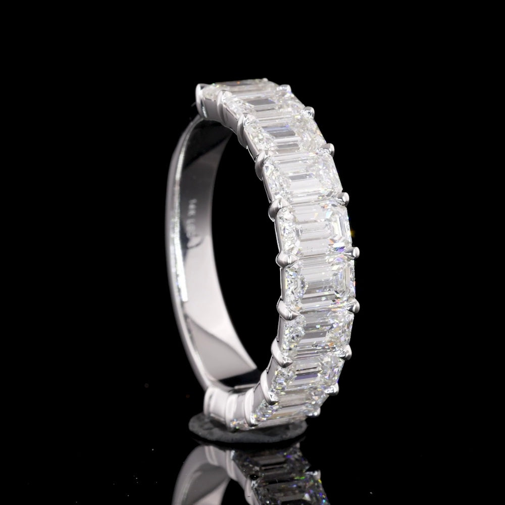 14K White Gold Half Eternity Band with 7 East-West Set Emerald Cut Lab Diamonds - 1.97 Carats Total Diamond Weight - Covaloro Fine Jewelry