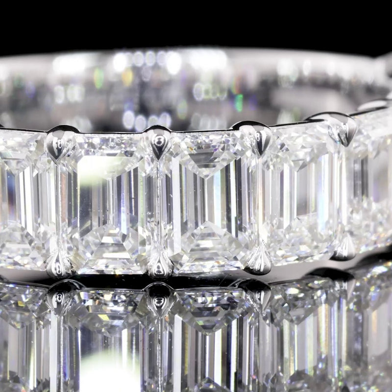 14K White Gold Half Eternity Band with 7 East-West Set Emerald Cut Lab ...