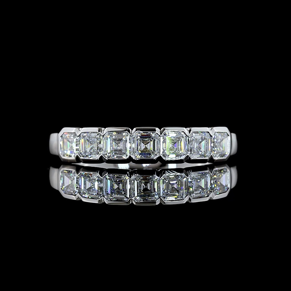 14K White Gold Half Eternity Band with 7 Half-Bezel Set Asscher Cut Lab Diamonds - 0.93 Carats Total Diamond Weight - Covaloro Fine Jewelry