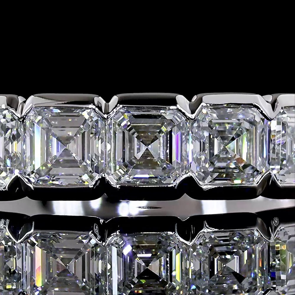 14K White Gold Half Eternity Band with 7 Half-Bezel Set Asscher Cut Lab Diamonds - 0.93 Carats Total Diamond Weight - Covaloro Fine Jewelry