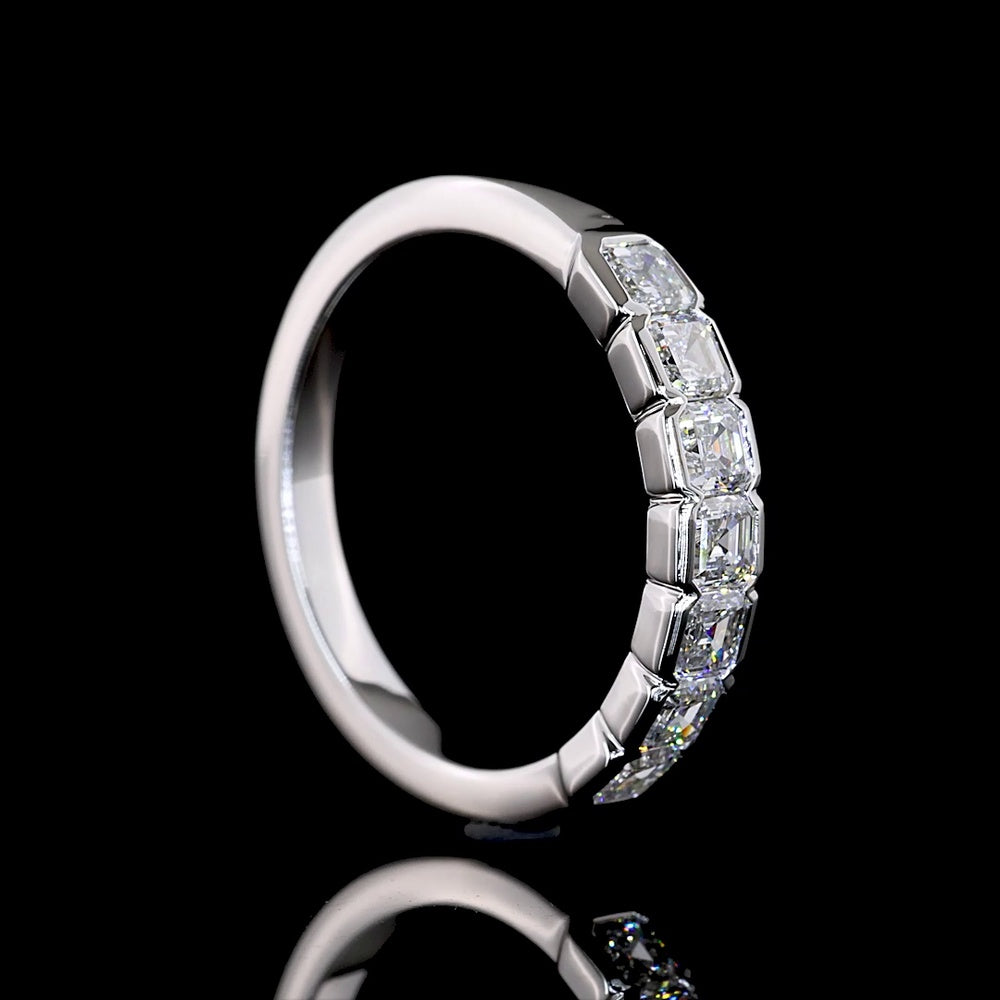 14K White Gold Half Eternity Band with 7 Half-Bezel Set Asscher Cut Lab Diamonds - 0.93 Carats Total Diamond Weight - Covaloro Fine Jewelry