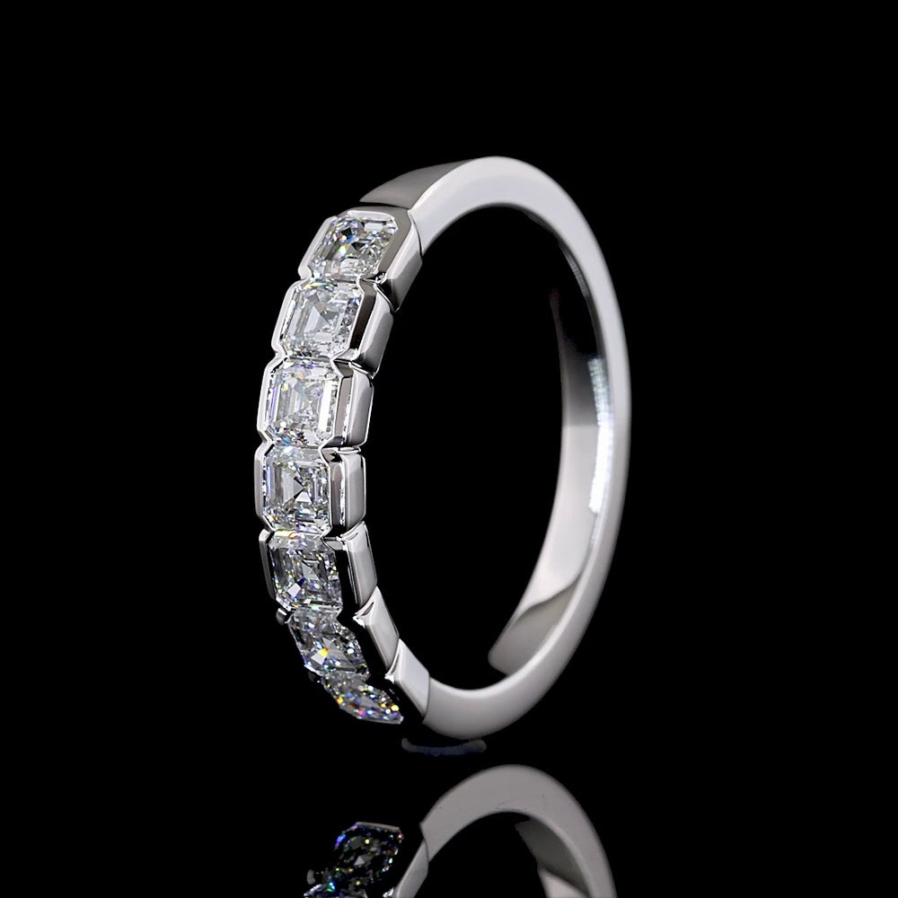 14K White Gold Half Eternity Band with 7 Half-Bezel Set Asscher Cut Lab Diamonds - 0.93 Carats Total Diamond Weight - Covaloro Fine Jewelry