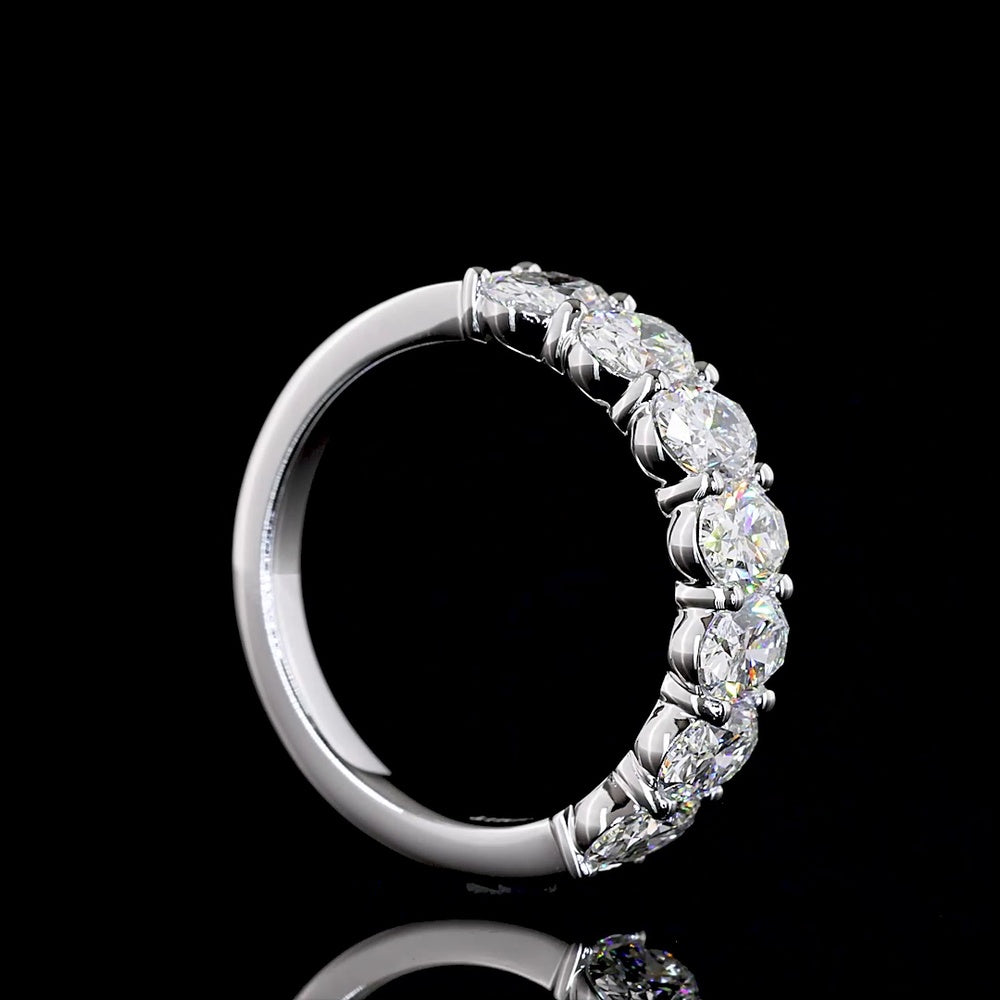 14K White Gold Half Eternity Band with 7 North-South Oval Cut Lab Diamonds - 1.74 Carat Total Weight, E-F Color VS Clarity - Covaloro Fine Jewelry