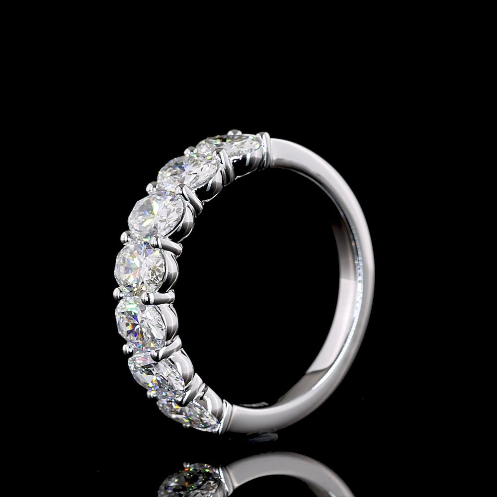 14K White Gold Half Eternity Band with 7 North-South Oval Cut Lab Diamonds - 1.74 Carat Total Weight, E-F Color VS Clarity - Covaloro Fine Jewelry