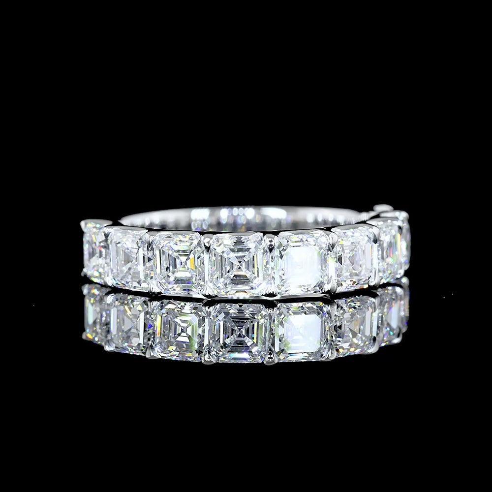 14K White Gold Half Eternity Band with 9 Asscher Cut Lab Grown Diamonds - 2.80 Carat Total Diamond Weight, E-F Color VS Clarity, U-Prong Setting - Covaloro Fine Jewelry