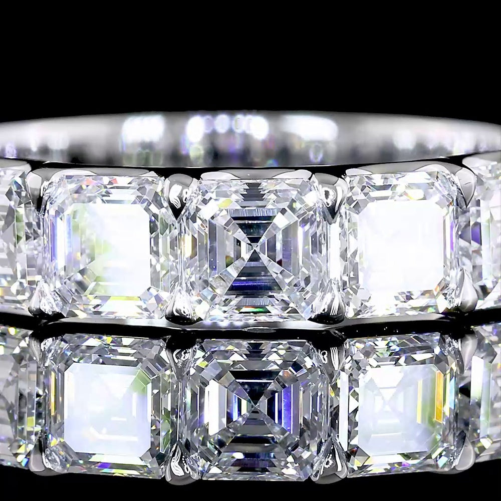 14K White Gold Half Eternity Band with 9 Asscher Cut Lab Grown Diamonds - 2.80 Carat Total Diamond Weight, E-F Color VS Clarity, U-Prong Setting - Covaloro Fine Jewelry
