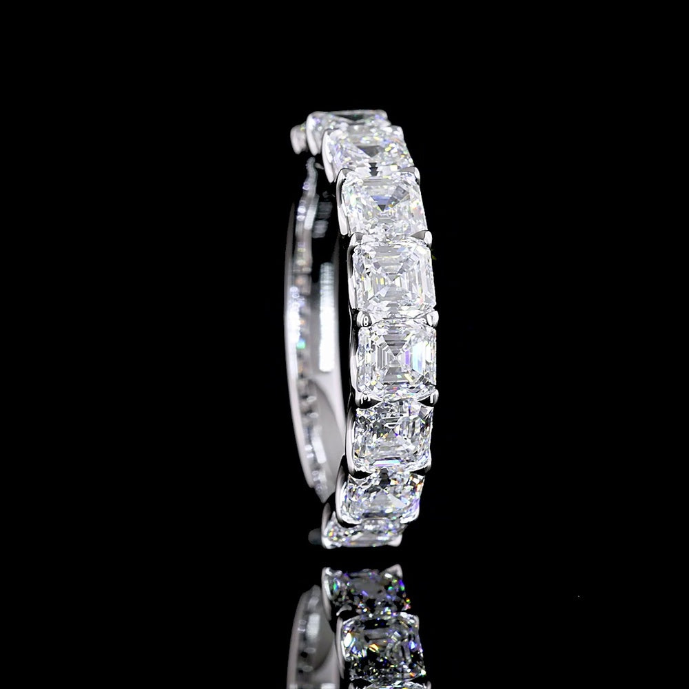 14K White Gold Half Eternity Band with 9 Asscher Cut Lab Grown Diamonds - 2.80 Carat Total Diamond Weight, E-F Color VS Clarity, U-Prong Setting - Covaloro Fine Jewelry