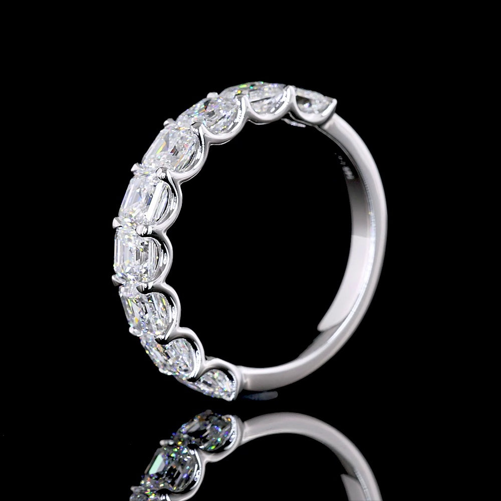 14K White Gold Half Eternity Band with 9 Asscher Cut Lab Grown Diamonds - 2.80 Carat Total Diamond Weight, E-F Color VS Clarity, U-Prong Setting - Covaloro Fine Jewelry