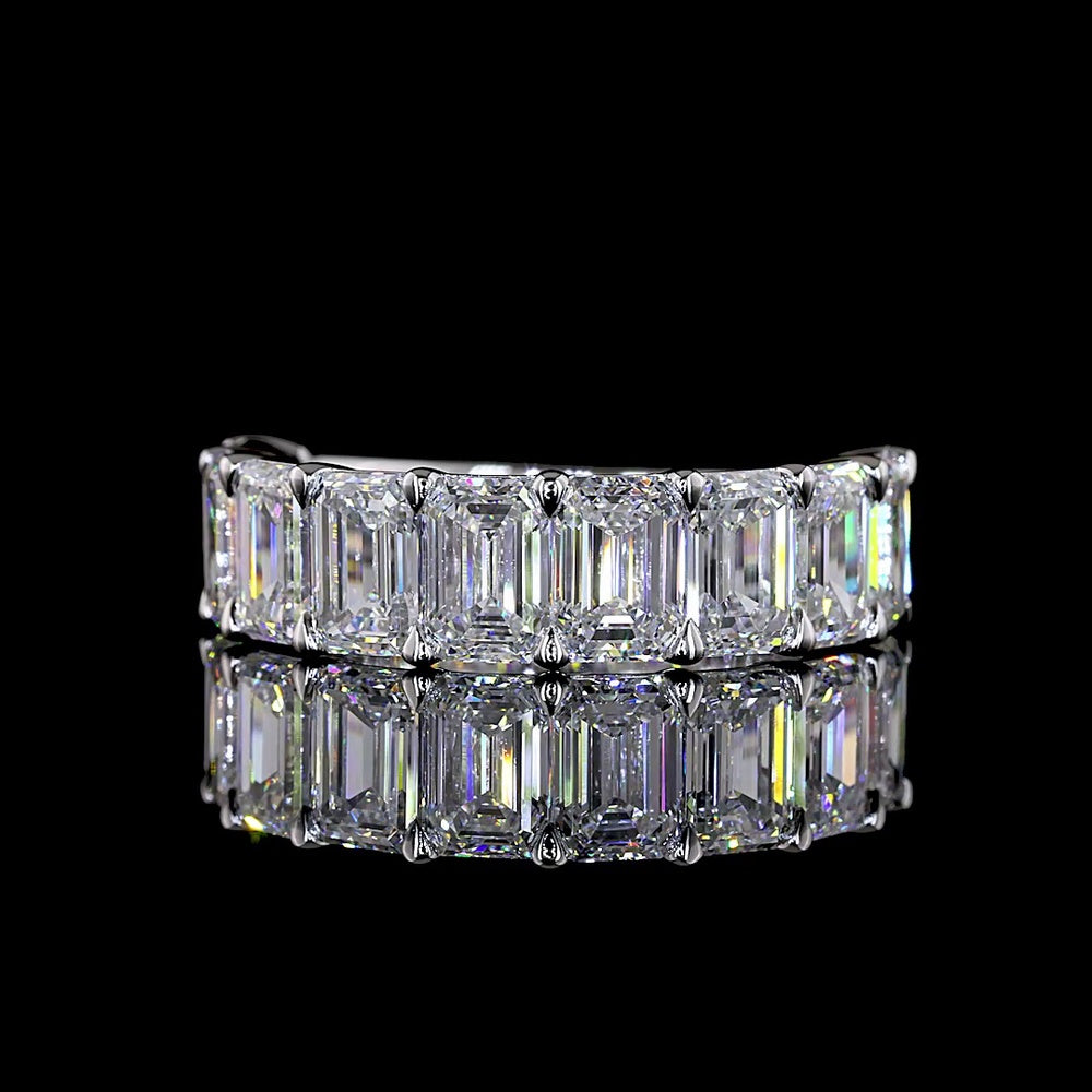14K White Gold Half Eternity Band with 9 Emerald Cut Lab Diamonds - 7.05 Carat Total Weight, E-F VVS2 Quality - Covaloro Fine Jewelry