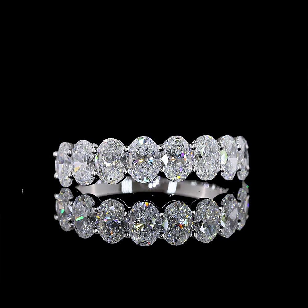 14K White Gold Half Eternity Band with 9 Oval Cut Lab Diamonds - 2.00 Total Carat Weight, E-F Color VS Clarity - Covaloro Fine Jewelry