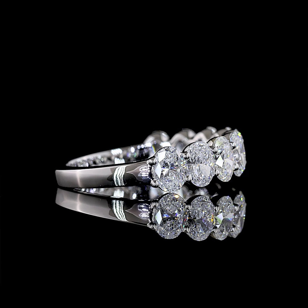 14K White Gold Half Eternity Band with 9 Oval Cut Lab Diamonds - 2.00 Total Carat Weight, E-F Color VS Clarity - Covaloro Fine Jewelry
