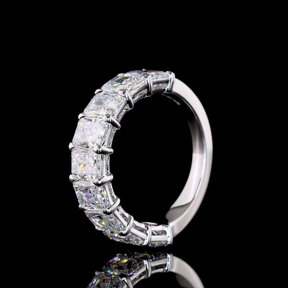 14K White Gold Half Eternity Band with 9 Prong Set Radiant Cut Lab Diamonds - 4.08 Carats Total Diamond Weight - Covaloro Fine Jewelry