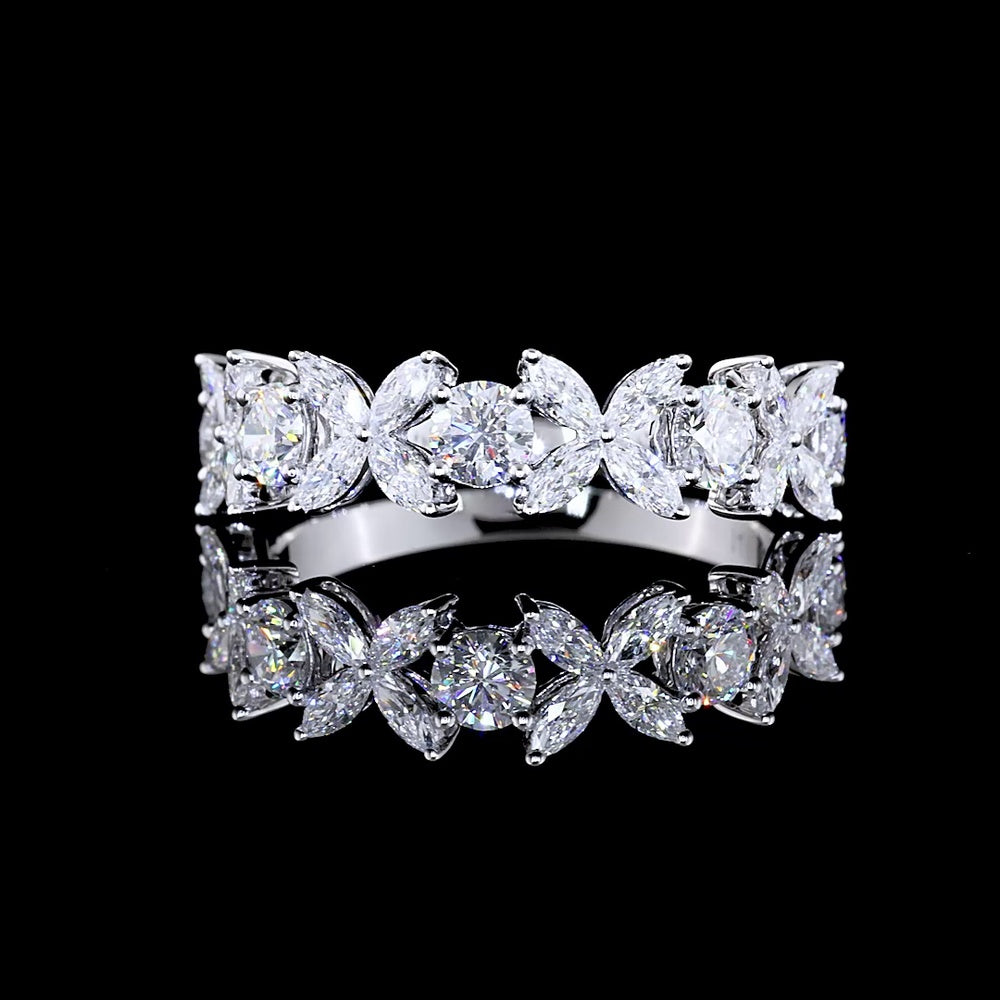 14K White Gold Half Eternity Band with Alternating Marquise and Round Brilliant Lab Diamonds - 1.32 Carats Total Diamond Weight - Covaloro Fine Jewelry