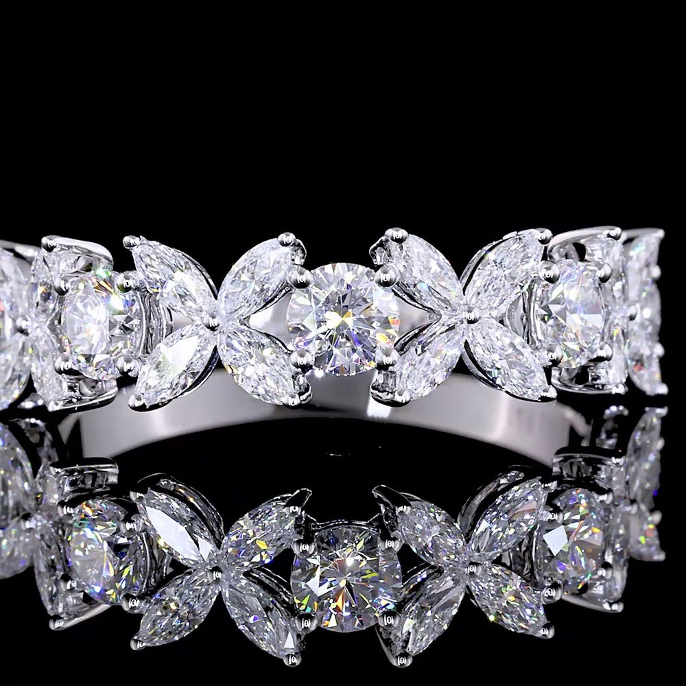 14K White Gold Half Eternity Band with Alternating Marquise and Round Brilliant Lab Diamonds - 1.32 Carats Total Diamond Weight - Covaloro Fine Jewelry