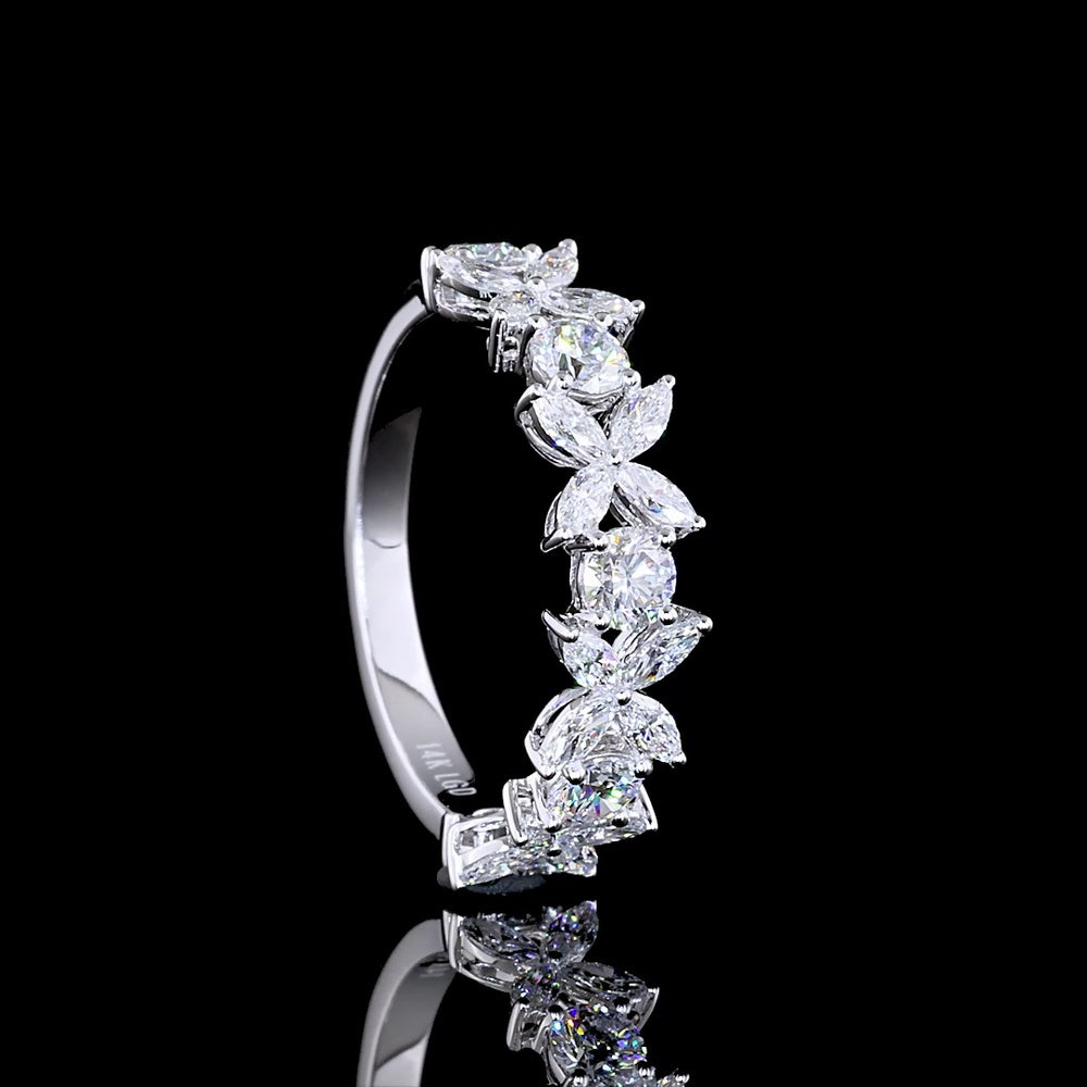 14K White Gold Half Eternity Band with Alternating Marquise and Round Brilliant Lab Diamonds - 1.32 Carats Total Diamond Weight - Covaloro Fine Jewelry