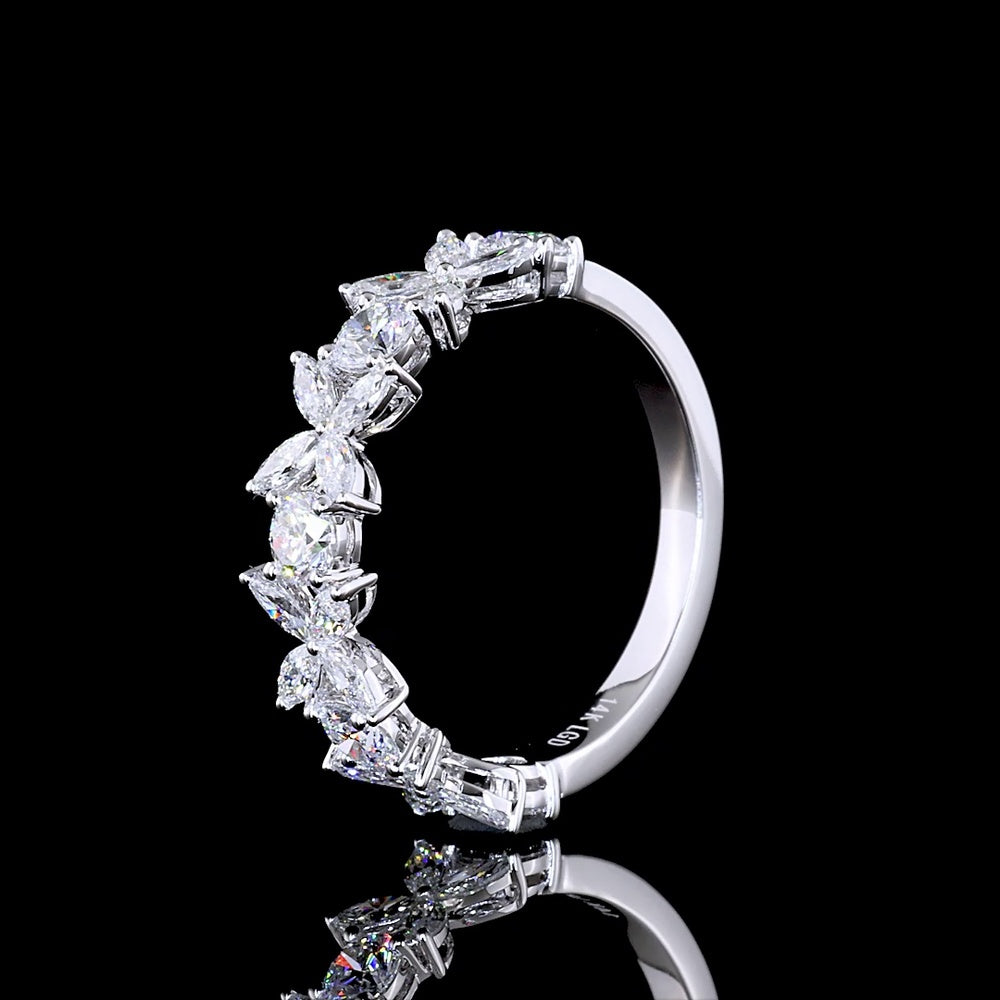 14K White Gold Half Eternity Band with Alternating Marquise and Round Brilliant Lab Diamonds - 1.32 Carats Total Diamond Weight - Covaloro Fine Jewelry