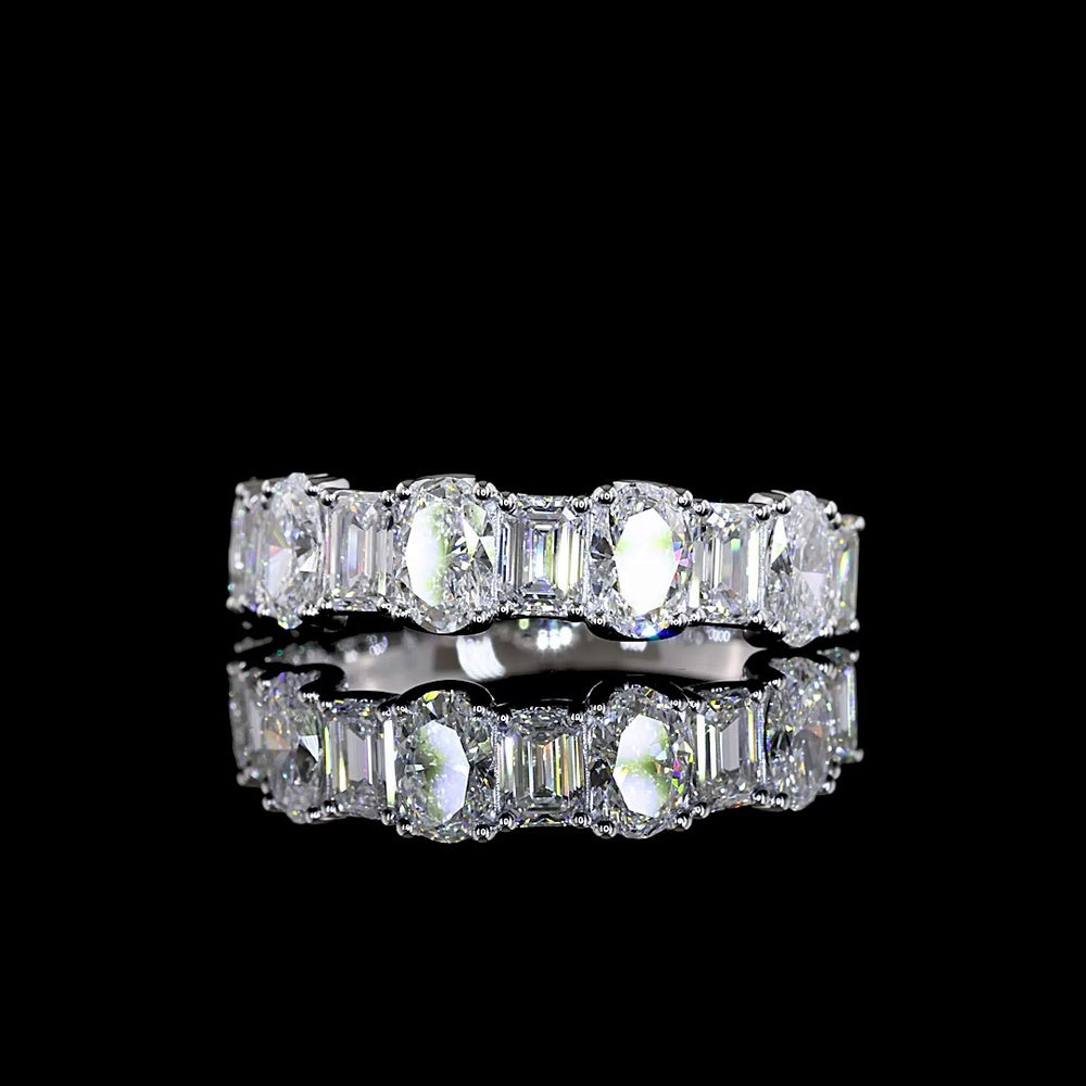 14K White Gold Half Eternity Band with Alternating Oval and Emerald Cut Lab Diamonds - 2.22 Carat Total Weight, E-F VS1 - Covaloro Fine Jewelry