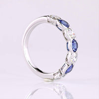 14K White Gold Half Eternity Band with Alternating Round Lab Blue and White Gemstones in Half Bezel Settings - 1.07 Total Carat Weight - Covaloro Fine Jewelry