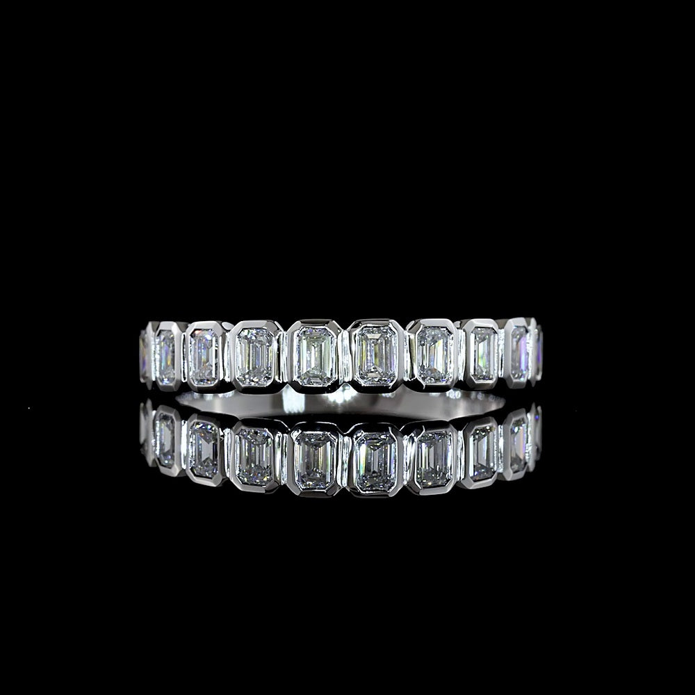 14K White Gold Half Eternity Band with Bezel Set Emerald Cut Lab Diamonds - 0.74 Carats Total Diamond Weight - Covaloro Fine Jewelry