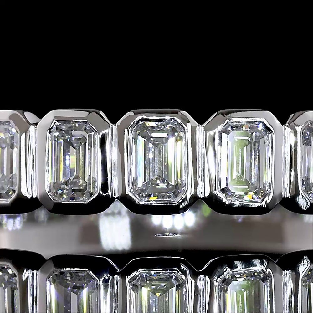 14K White Gold Half Eternity Band with Bezel Set Emerald Cut Lab Diamonds - 0.74 Carats Total Diamond Weight - Covaloro Fine Jewelry