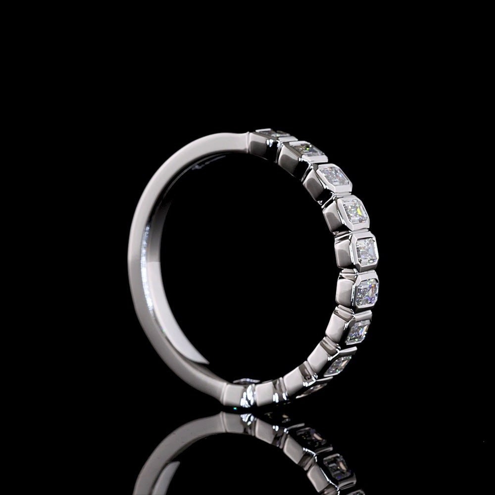 14K White Gold Half Eternity Band with Bezel Set Emerald Cut Lab Diamonds - 0.74 Carats Total Diamond Weight - Covaloro Fine Jewelry