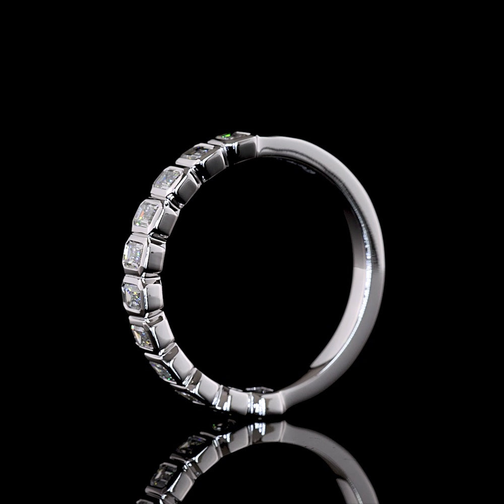 14K White Gold Half Eternity Band with Bezel Set Emerald Cut Lab Diamonds - 0.74 Carats Total Diamond Weight - Covaloro Fine Jewelry