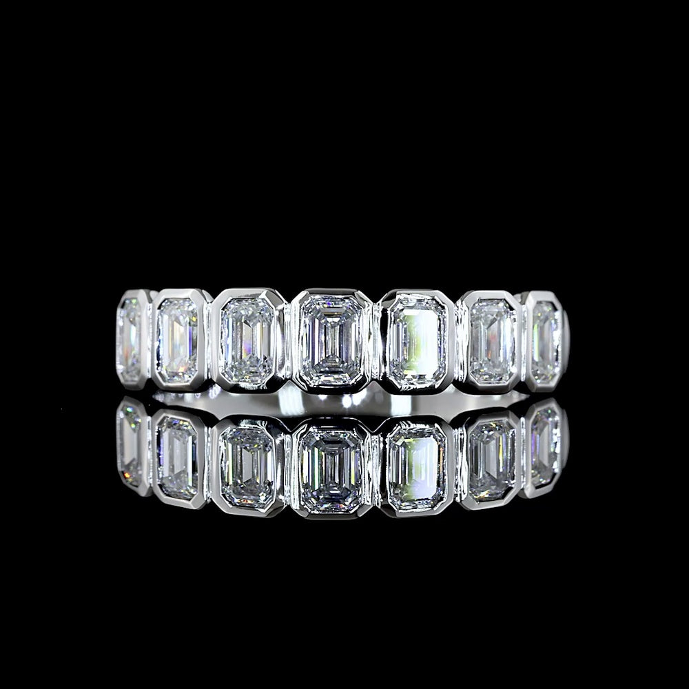 14K White Gold Half Eternity Band with Bezel Set Emerald Cut Lab Diamonds - 1.00 Carat Total Diamond Weight - Covaloro Fine Jewelry