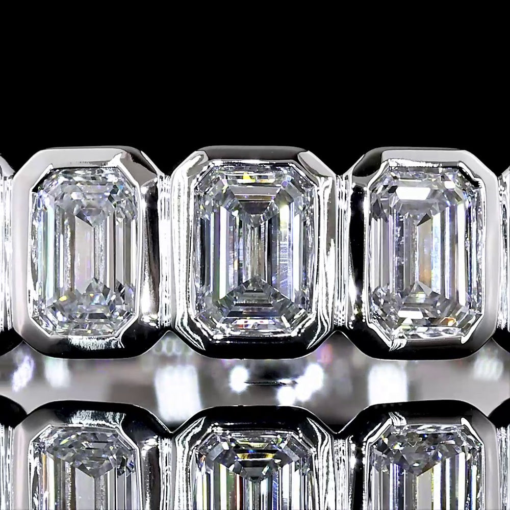 14K White Gold Half Eternity Band with Bezel Set Emerald Cut Lab Diamonds - 1.00 Carat Total Diamond Weight - Covaloro Fine Jewelry