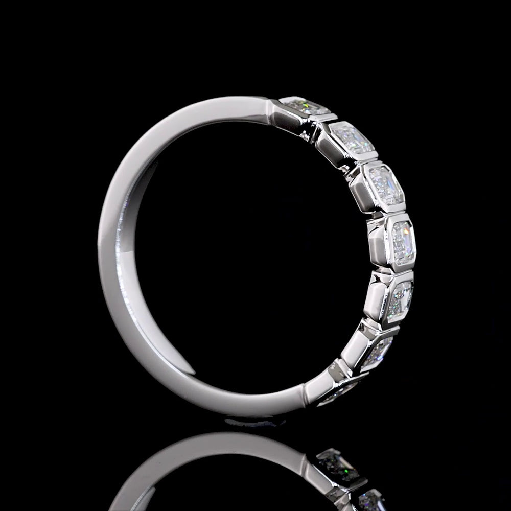 14K White Gold Half Eternity Band with Bezel Set Emerald Cut Lab Diamonds - 1.00 Carat Total Diamond Weight - Covaloro Fine Jewelry
