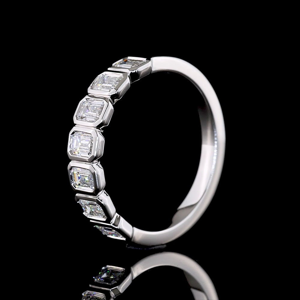 14K White Gold Half Eternity Band with Bezel Set Emerald Cut Lab Diamonds - 1.00 Carat Total Diamond Weight - Covaloro Fine Jewelry