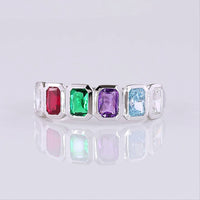 14K White Gold Half Eternity Band with Bezel Set Radiant Cut Ruby, Emerald, Sapphire, Aquamarine, and Diamond Lab Gemstones - 0.89 Carat Total Weight - Covaloro Fine Jewelry