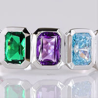 14K White Gold Half Eternity Band with Bezel Set Radiant Cut Ruby, Emerald, Sapphire, Aquamarine, and Diamond Lab Gemstones - 0.89 Carat Total Weight - Covaloro Fine Jewelry
