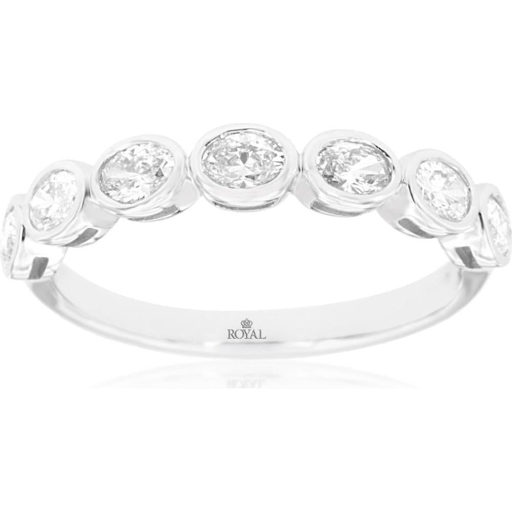 14K White Gold Half-Eternity Band with Bezel-Set Round Diamonds - 0.63 Carat Total Diamond Weight - Royal Jewelry