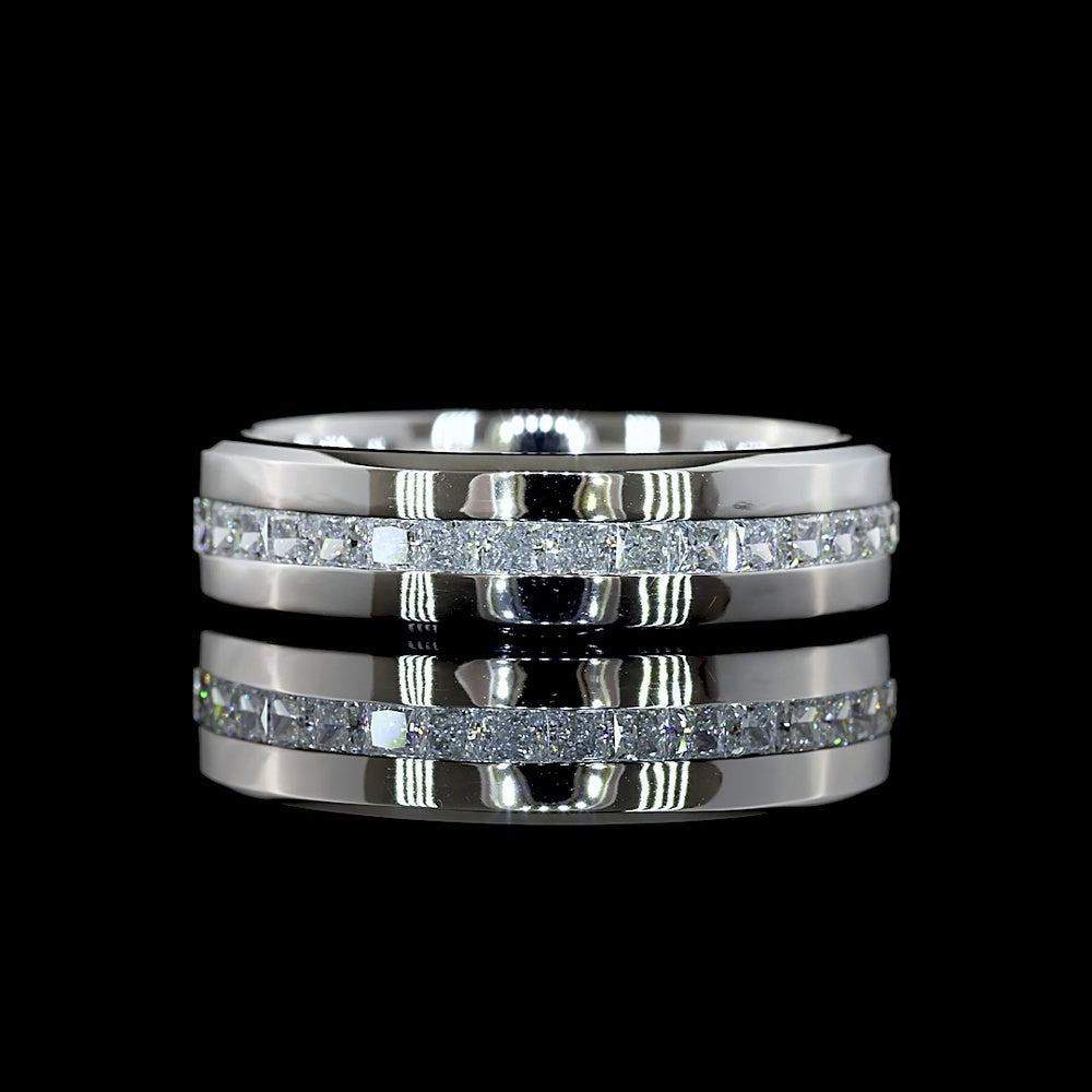 14K White Gold Half Eternity Band with Channel Set Princess Cut Lab Diamonds - 1.04 Carat Total Diamond Weight - Covaloro Fine Jewelry