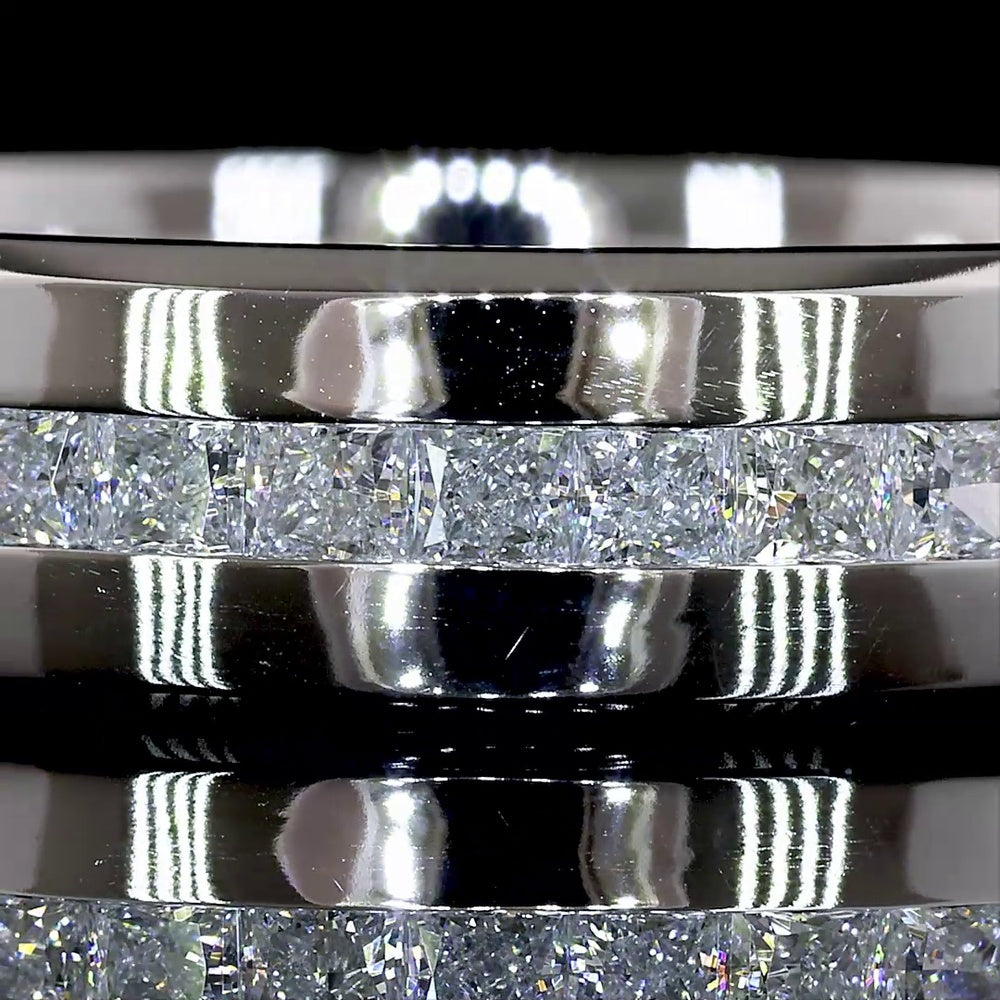 14K White Gold Half Eternity Band with Channel Set Princess Cut Lab Diamonds - 1.04 Carat Total Diamond Weight - Covaloro Fine Jewelry