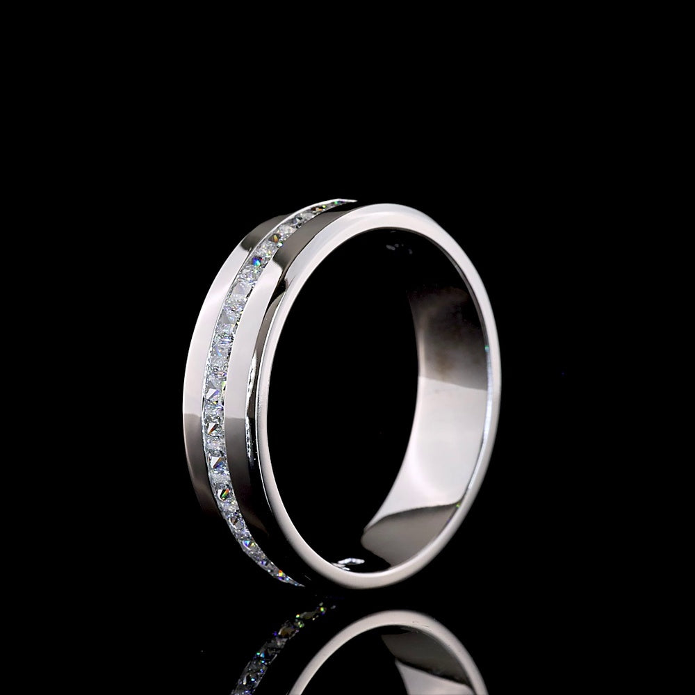 14K White Gold Half Eternity Band with Channel Set Princess Cut Lab Diamonds - 1.04 Carat Total Diamond Weight - Covaloro Fine Jewelry