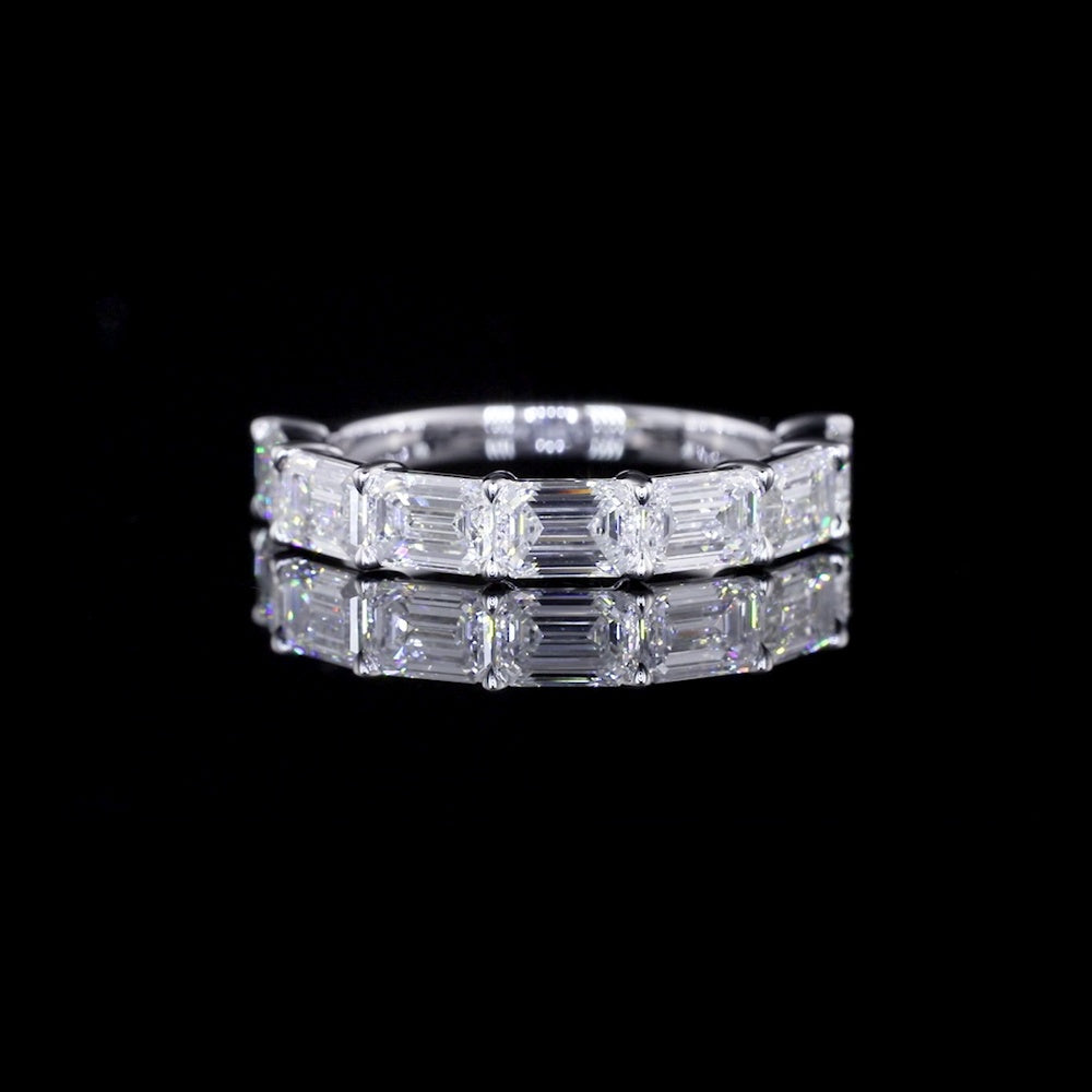 14K White Gold Half Eternity Band with East-West Emerald Cut Lab Diamonds - 2.58 Carat Total Weight - Covaloro Fine Jewelry